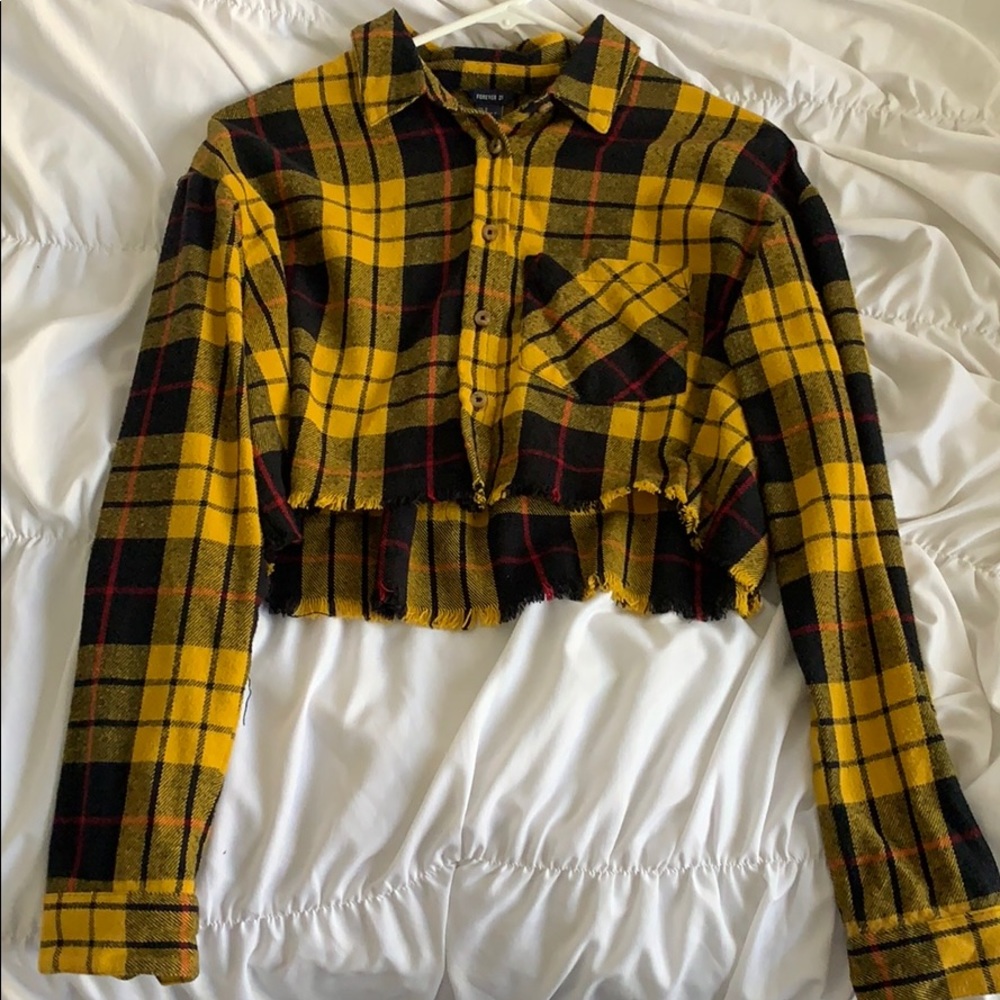 Yellow cropped plaid top
